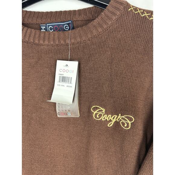 NWT COOGI Brown Knit Sweater Elbow Patch Crewneck Logo Embroidery Men's XXXL - Picture 5 of 12